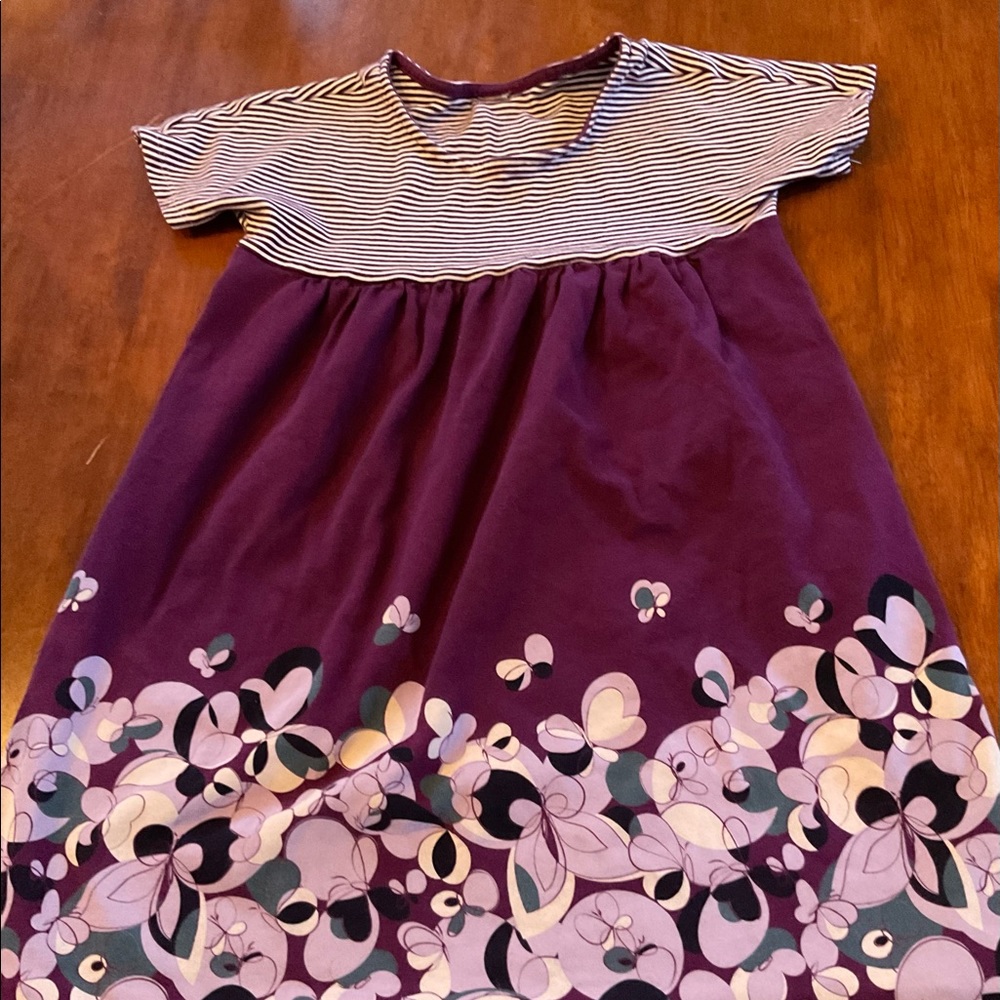 EUC Purple Floral & Striped Short Sleeve Tea Collection Cotton Dress